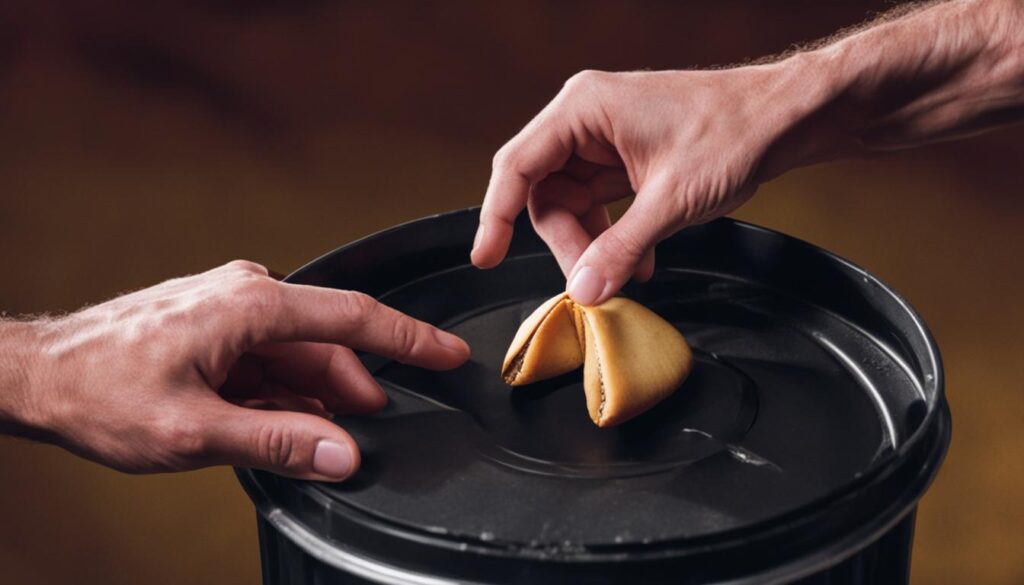 Destin et malchance dans le geste de jeter un biscuit de la fortune Destin et malchance dans le geste de jeter un biscuit de la fortune