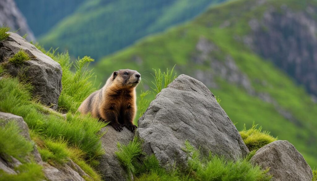 Marmotte en observation dans la nature Marmotte en observation dans la nature